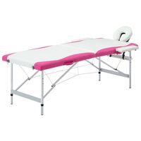 vidaXL Masă pliabilă de masaj, 2 zone, alb și roz, aluminiu