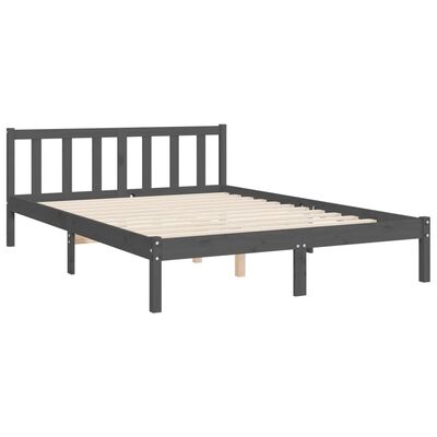 vidaXL Cadru de pat cu tăblie, gri, 140x190 cm, lemn masiv
