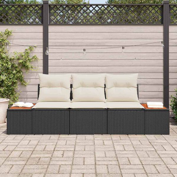 vidaXL Set de canapele pentru grădină 3 pcs negru și crem Rattan poli
