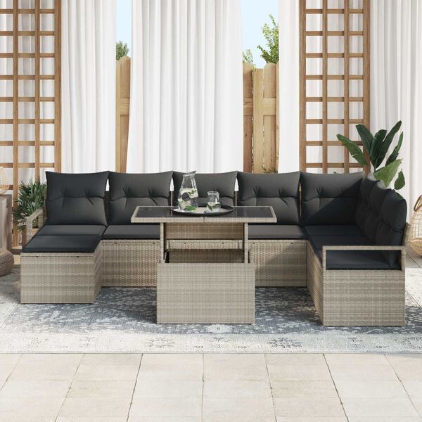 vidaXL Set de canapele pentru grădină 9 pcs Gri deschis Rattan poli