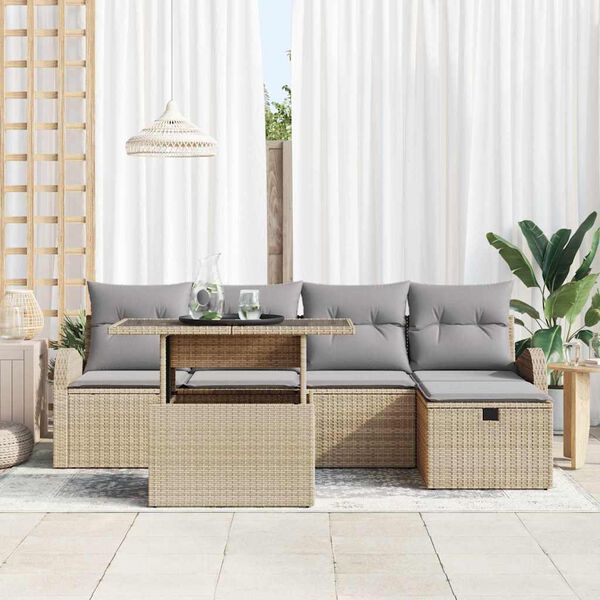 vidaXL Set de canapele pentru grădină cu pernă 6 pcs Bej Rattan poli