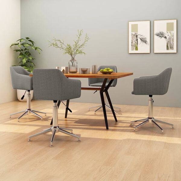 vidaXL Scaune de bucătărie pivotante, 4 buc., gri deschis, textil