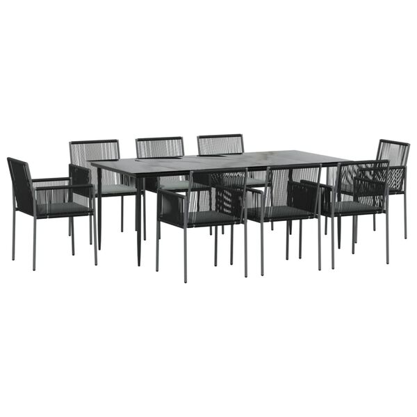 vidaXL Set mobilier grădină cu perne, 9 piese, negru, poliratan & oțel