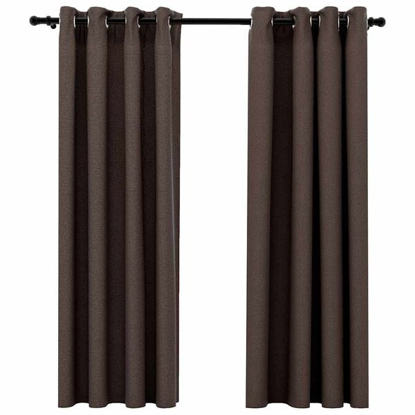 vidaXL Perdele opace aspect p&acirc;nză ocheți 2 buc. gri taupe 140x175 cm