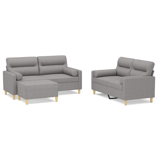 vidaXL Set canapea perne/perne decorative, 3 piese, gri deschis textil