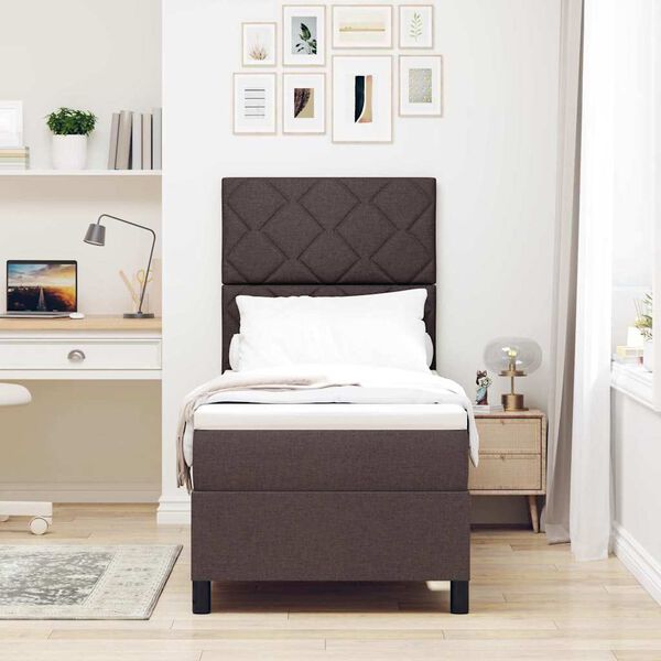 vidaXL Pat cu arcuri cu saltea cu led Maro &icirc;nchis 80 x 200 cm țesătură