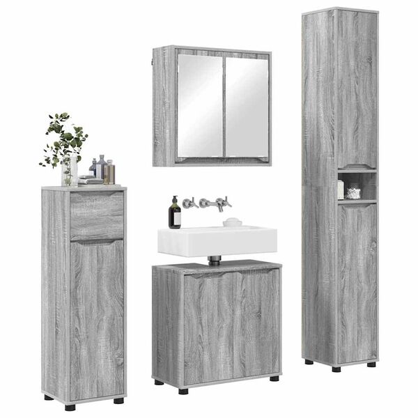 vidaXL Set de mobilier pentru baie 4 pcs Gri Sonoma Lemn compozit