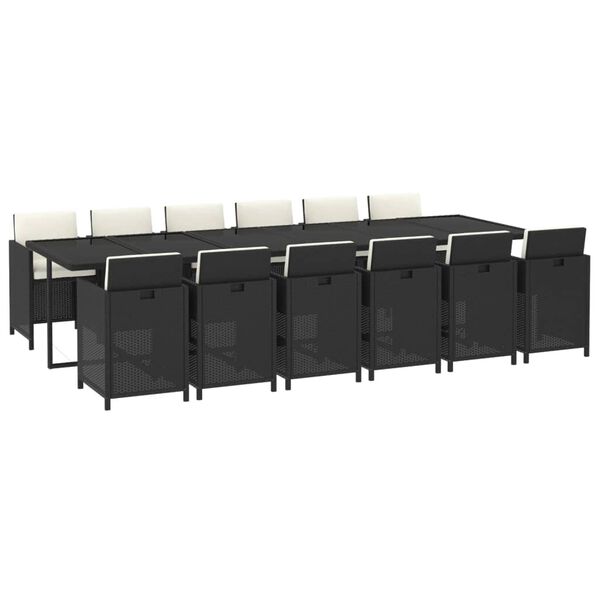 vidaXL Set mobilier de exterior cu perne, 13 piese, negru, poliratan
