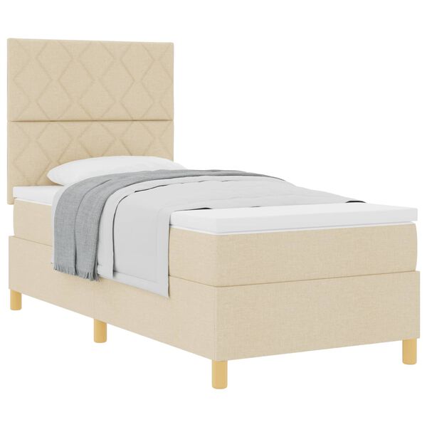 vidaXL Pat cu arcuri cu saltea cu headboard Crem 100 x 200 cm țesătură