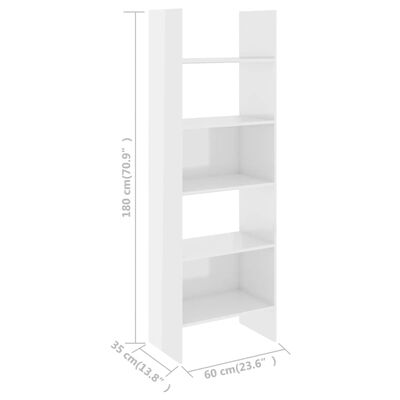 vidaXL Bibliotecă, alb extralucios, 60x35x180 cm, PAL