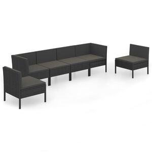 vidaXL Set mobilier de grădină cu perne, 6 piese, negru, poliratan