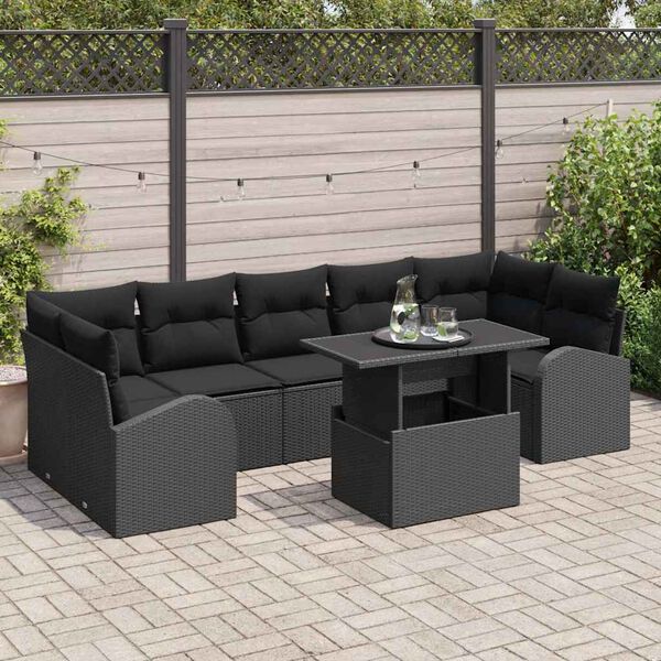 vidaXL Set de canapele pentru grădină cu pernă 8 pcs Negru Rattan poli