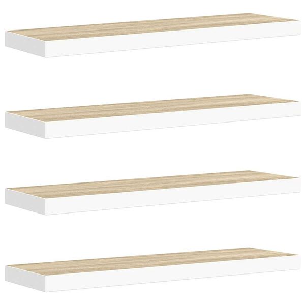 vidaXL Rafturi perete suspendate 4 buc. stejar/alb 90x23,5x3,8 cm MDF