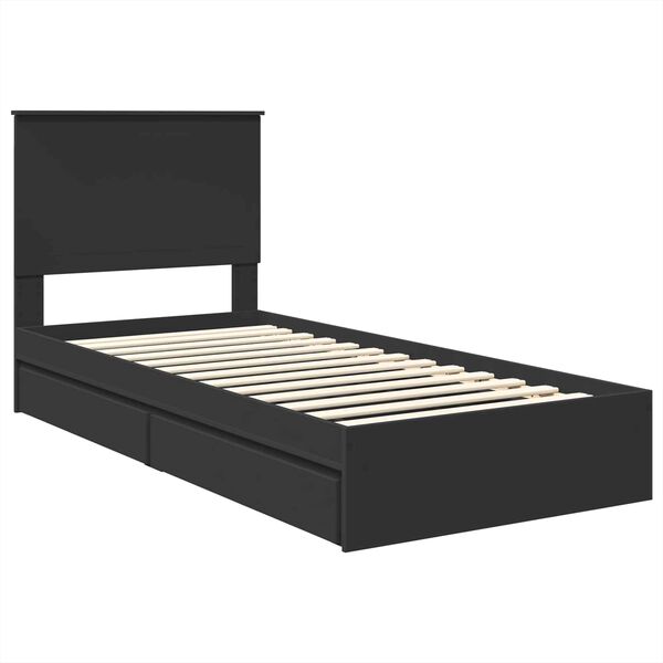 vidaXL Pat cu storage cu headboard Negru 90 x 190 cm Lemn compozit