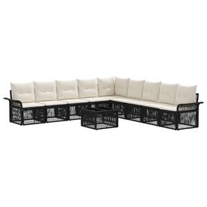 vidaXL Set de canapele pentru grădină 10 pcs Negru poliratan