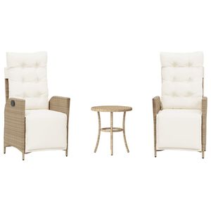 vidaXL Set bistro cu perne, 3 piese, bej, poliratan