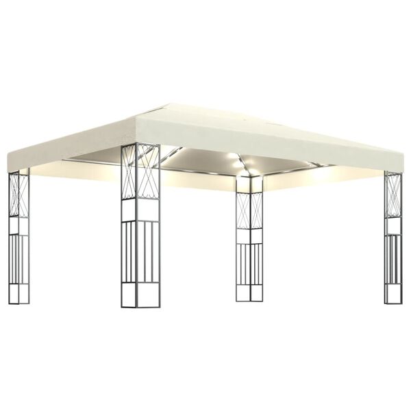 vidaXL Pavilion cu șir de lumini LED, crem, 3x4 m, țesătură