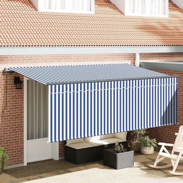 vidaXL Cortina Retractabilă Albastru și Alb 400 x 200 cm