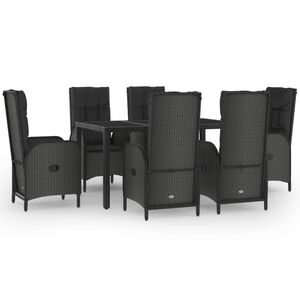 vidaXL Set mobilier de grădină cu perne, 7 piese, negru/gri, poliratan