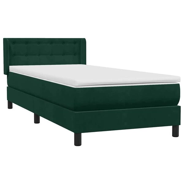 vidaXL Pat box spring cu saltea, verde &icirc;nchis, 80x220 cm, catifea