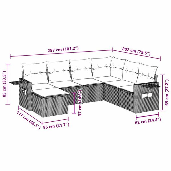 vidaXL Set canapele de grădină cu perne, 7 piese, negru, poliratan