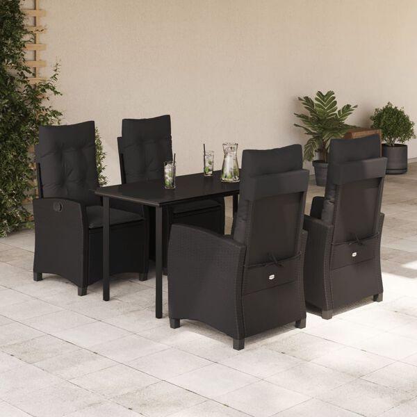 vidaXL Set mobilier de grădină cu perne, 5 piese, negru, poliratan