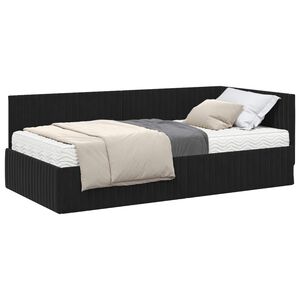 vidaXL Cadru de pat colțar cu saltea cu headboard 2 pcs Negru Catifea
