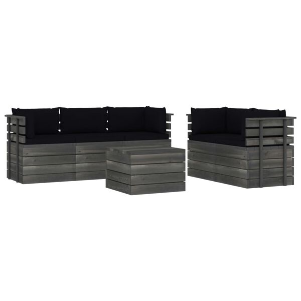 vidaXL Set mobilier grădină din paleți, cu perne, 6 piese, lemn de pin