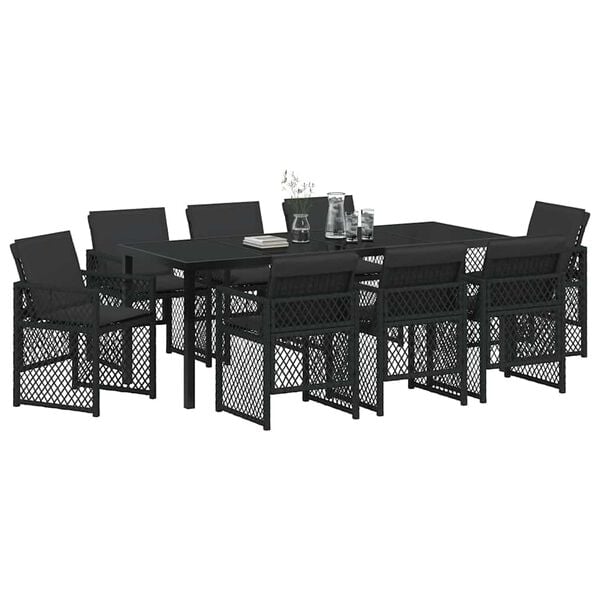 vidaXL Set de masă pentru grădină 9 pcs Negru poliratan