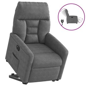 vidaXL Fotoliu rabatabil electric cu ridicare, gri &icirc;nchis, microfibră