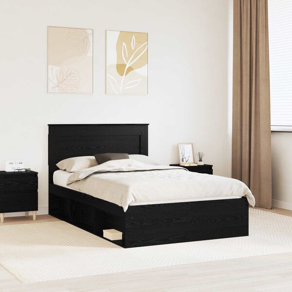 vidaXL Cadru de pat cu headboard Negru 120 x 190 cm Lemn de pin masiv