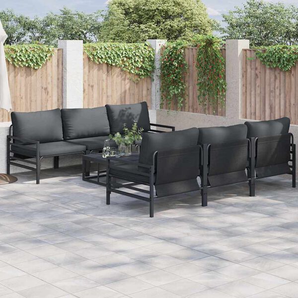 vidaXL Set de canapele pentru grădină cu pernă 7 pcs Negru Oțel