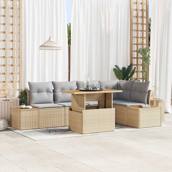 vidaXL Set de canapele pentru grădină 6 pcs Bej Rattan poli