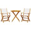vidaXL Set mobilier bistro, 3 piese, textil alb crem/lemn masiv