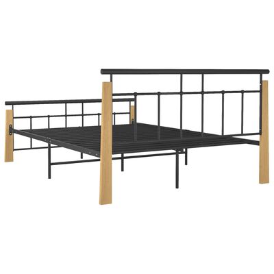 vidaXL Cadru de pat,140x200 cm, metal și lemn masiv de stejar