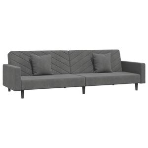 vidaXL Canapea extensibilă cu 2 locuri, 2 perne, gri &icirc;nchis, catifea