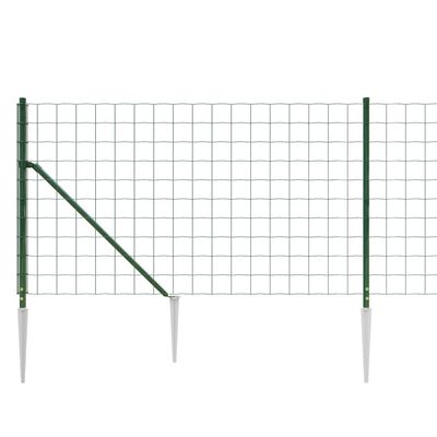 vidaXL Gard plasă de sârmă cu țăruși de fixare, verde, 0,8x25 m