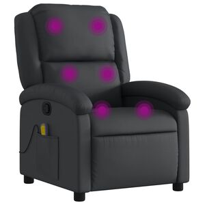 vidaXL Fotoliu reclinabil cu masaj, piele naturală, negru
