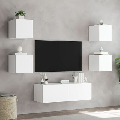 vidaXL Comode TV de perete cu lumini LED, 5 piese, alb