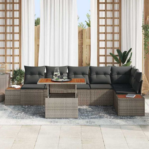 vidaXL Set de canapele pentru grădină 7 pcs Gri Rattan poli
