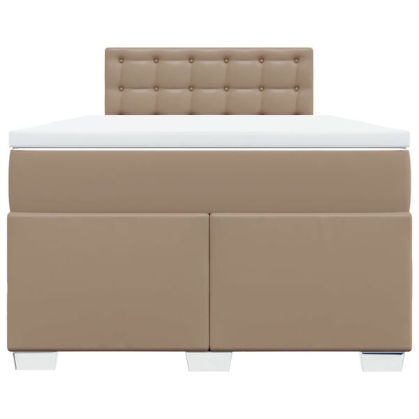 vidaXL Pat box spring cu saltea, cappuccino, 120x190cm piele ecologică