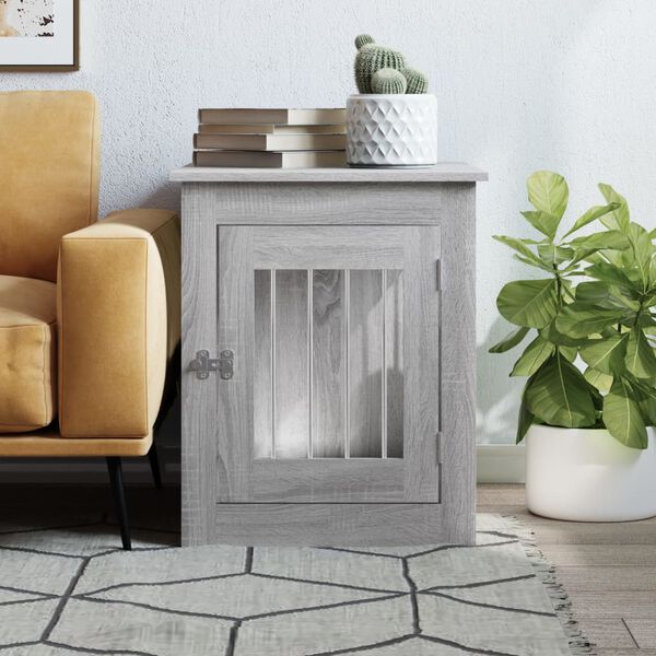 vidaXL Ladă pentru c&acirc;ini, gri sonoma, 55x75x65 cm, lemn compozit