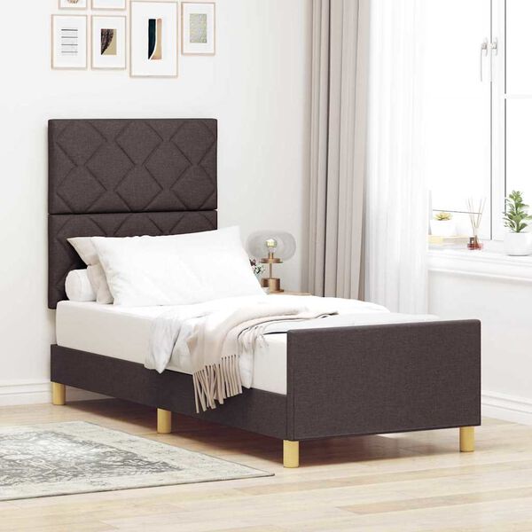 vidaXL Cadru de pat cu headboard Maro &icirc;nchis 80 x 200 cm țesătură