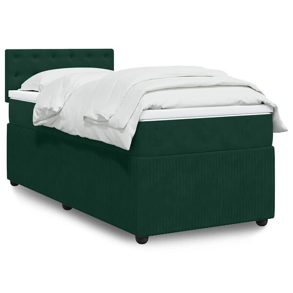 vidaXL Pat box spring cu saltea, verde &icirc;nchis, 100x200 cm, catifea