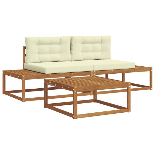 vidaXL Set de canapele de exterior cu pernă 3 Bucată Natural și Crem