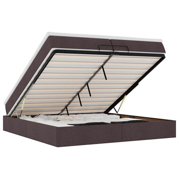 vidaXL Cadru de pat otoman cu saltele țesătură maro &icirc;nchis 200x200cm