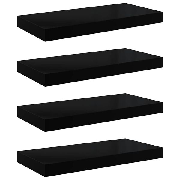 vidaXL Rafturi de perete, 4 buc., negru extralucios, 50x23x3,8 cm, MDF