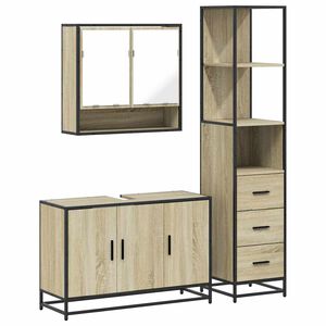 vidaXL Set mobilier de baie, 3 piese, stejar sonoma, lemn prelucrat