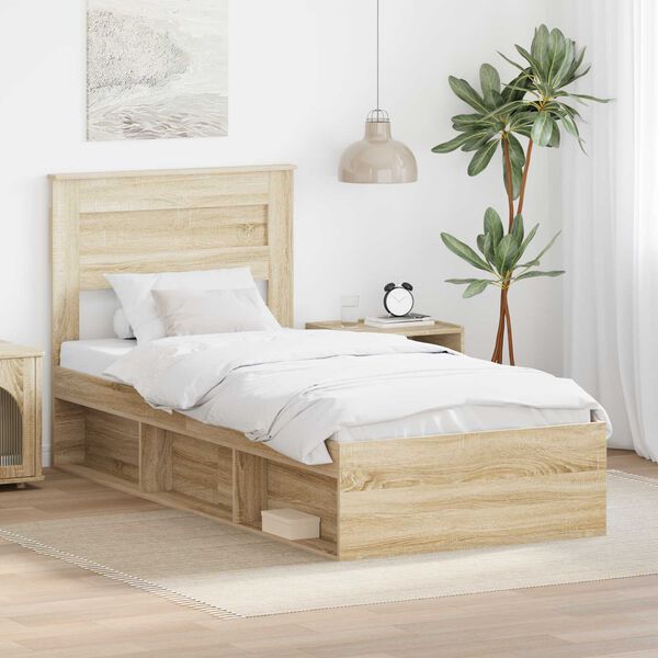 vidaXL Cadru de pat cu headboard Sonoma 90 x 190 cm Lemn de pin masiv
