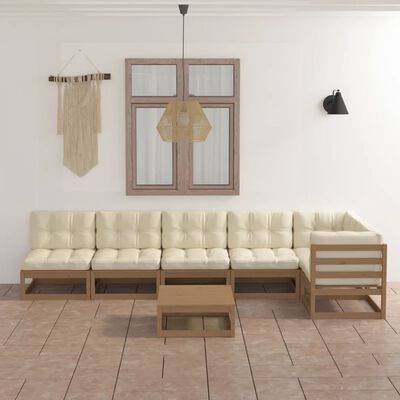 vidaXL Set mobilier de grădină cu perne, 7 piese, lemn masiv pin